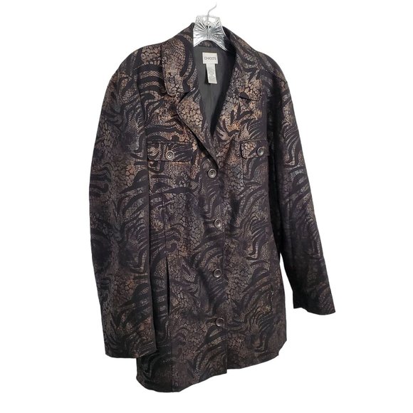 Chico's Jackets & Blazers - Chico's XL Size 3 Jacket Blazer Linen Blend Safari Exotic Animal Print Pockets